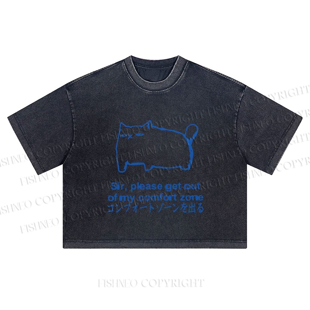 Get out of my comfort zone Funny Cat Washed Cropped T-Shirt