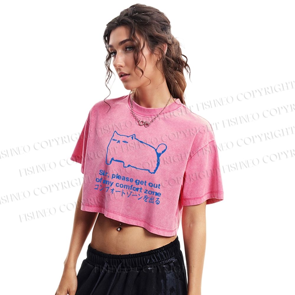 Get out of my comfort zone Funny Cat Washed Cropped T-Shirt