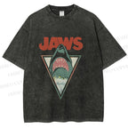 Unisex Shark Jaws Printed Washed Tee