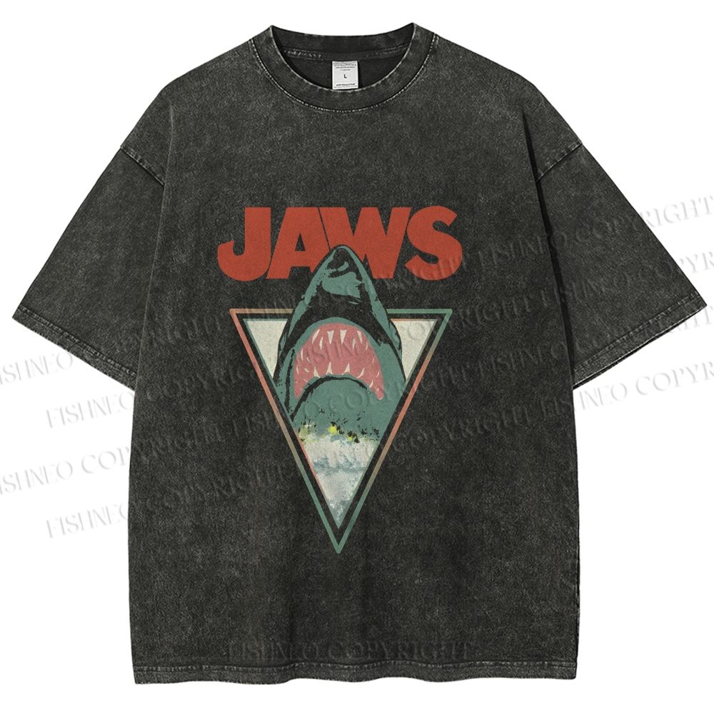 Unisex Shark Jaws Printed Washed Tee