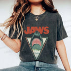 Unisex Shark Jaws Printed Washed Tee