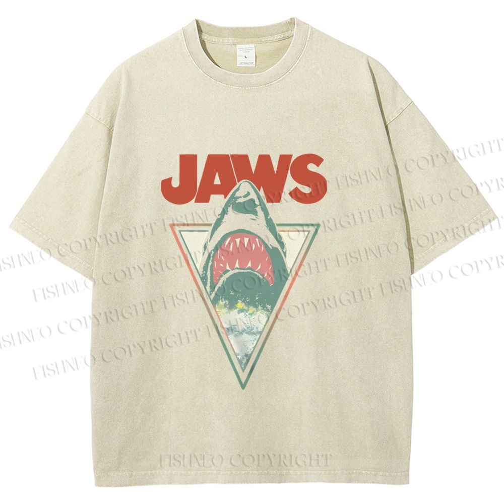 Unisex Shark Jaws Printed Washed Tee