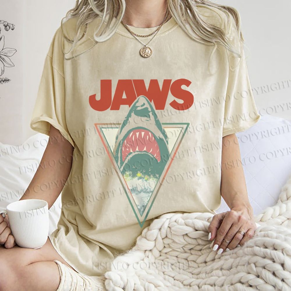 Unisex Shark Jaws Printed Washed Tee