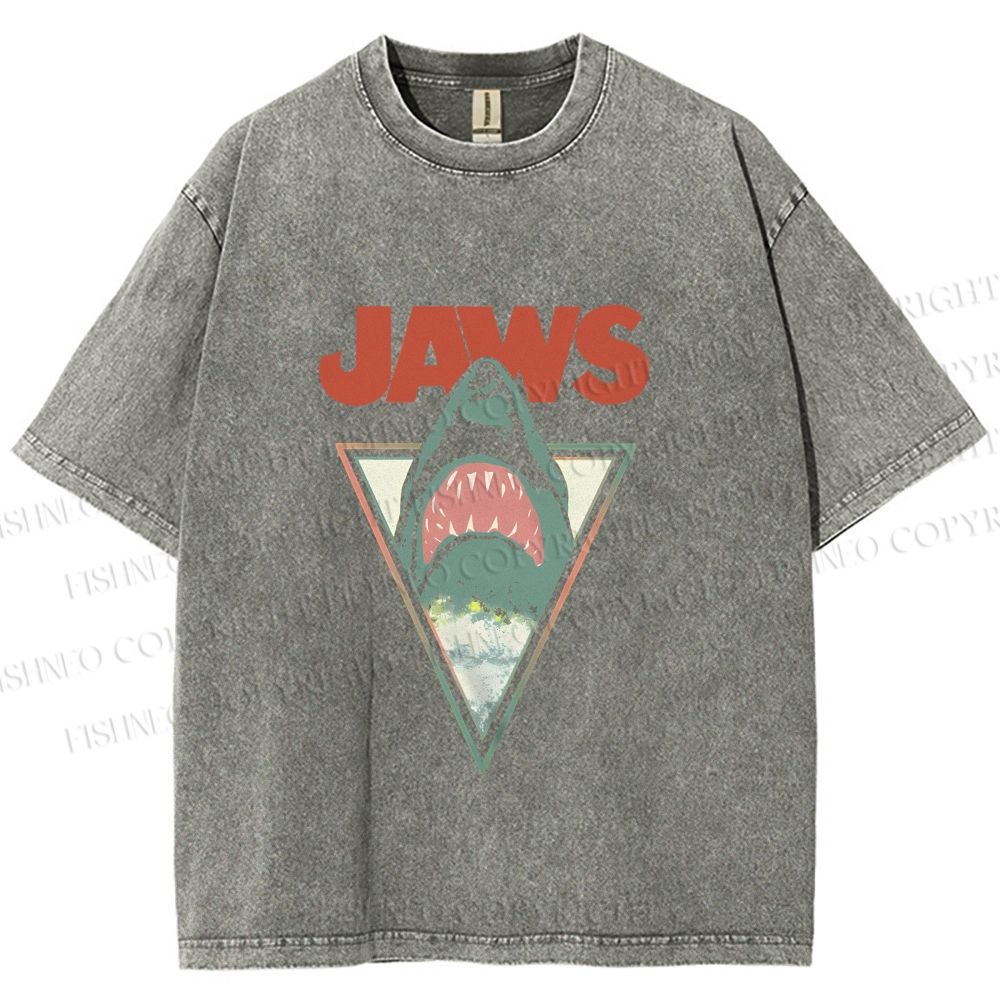 Unisex Shark Jaws Printed Washed Tee