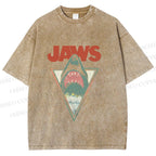 Unisex Shark Jaws Printed Washed Tee