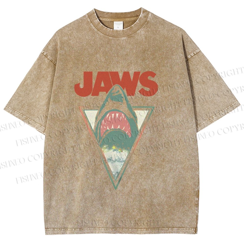Unisex Shark Jaws Printed Washed Tee