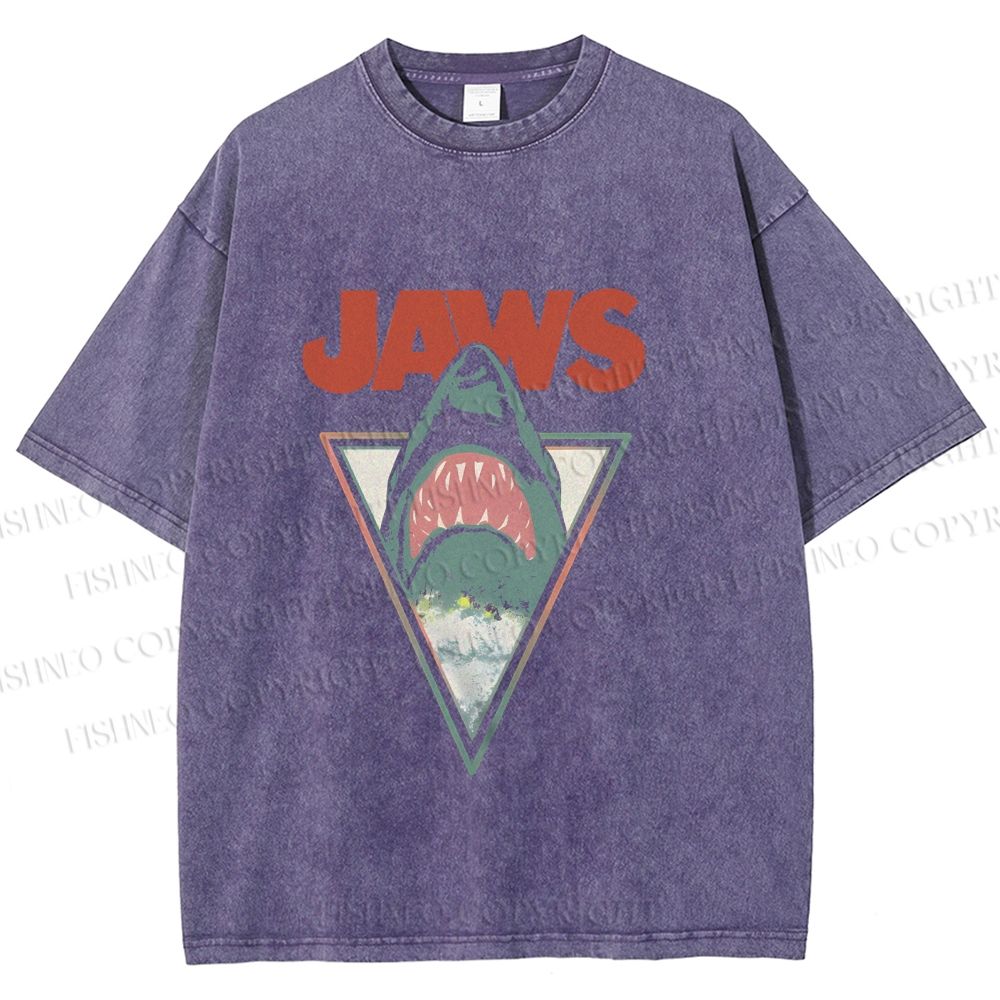 Unisex Shark Jaws Printed Washed Tee
