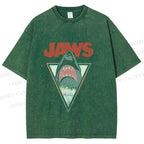 Unisex Shark Jaws Printed Washed Tee