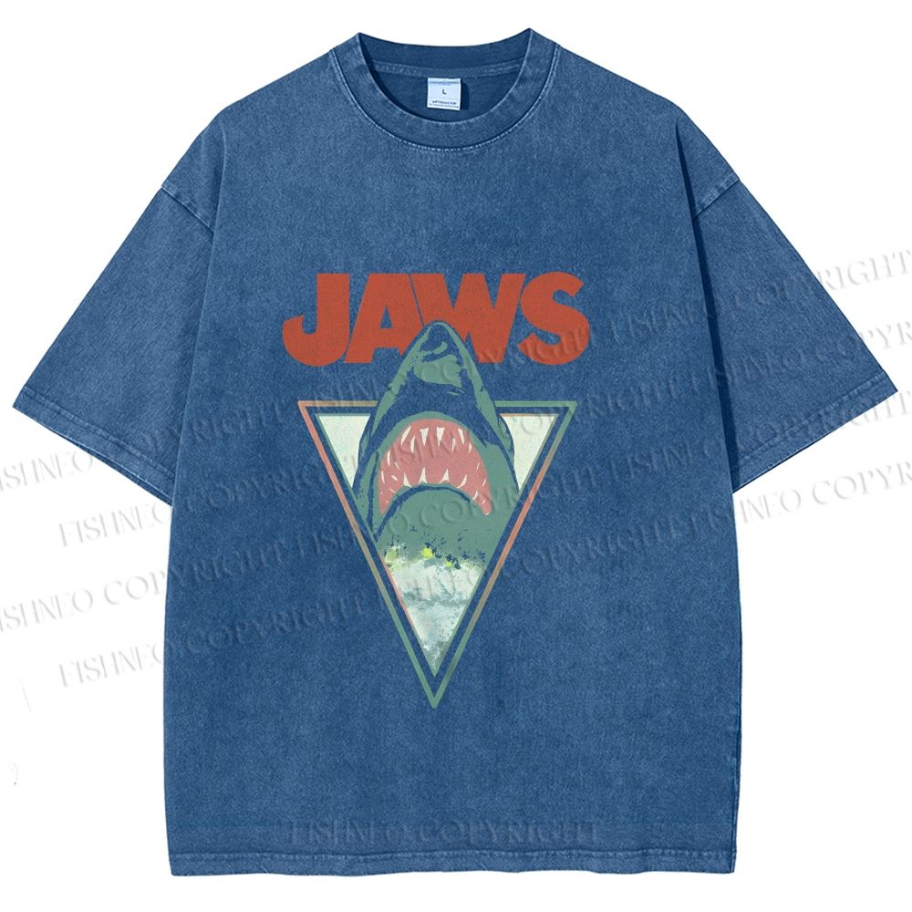 Unisex Shark Jaws Printed Washed Tee