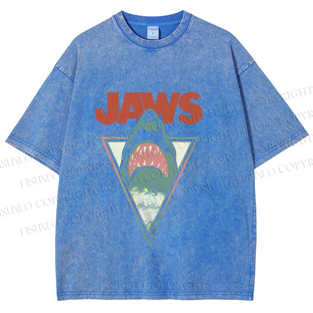 Unisex Shark Jaws Printed Washed Tee