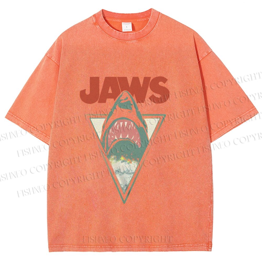 Unisex Shark Jaws Printed Washed Tee