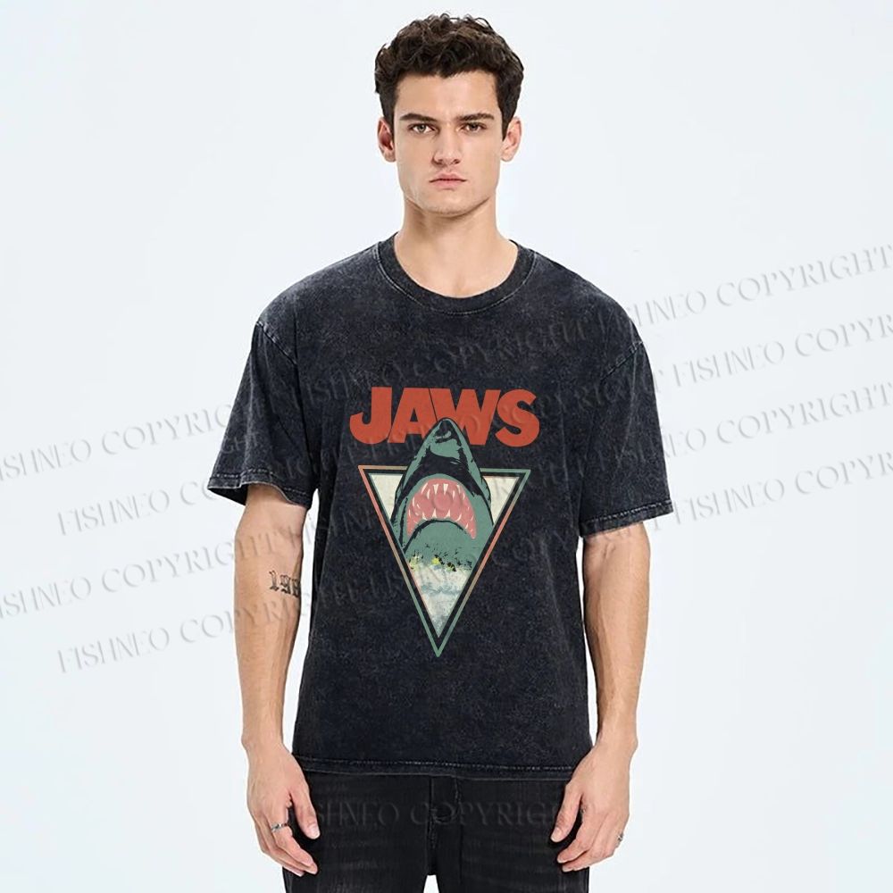 Unisex Shark Jaws Printed Washed Tee