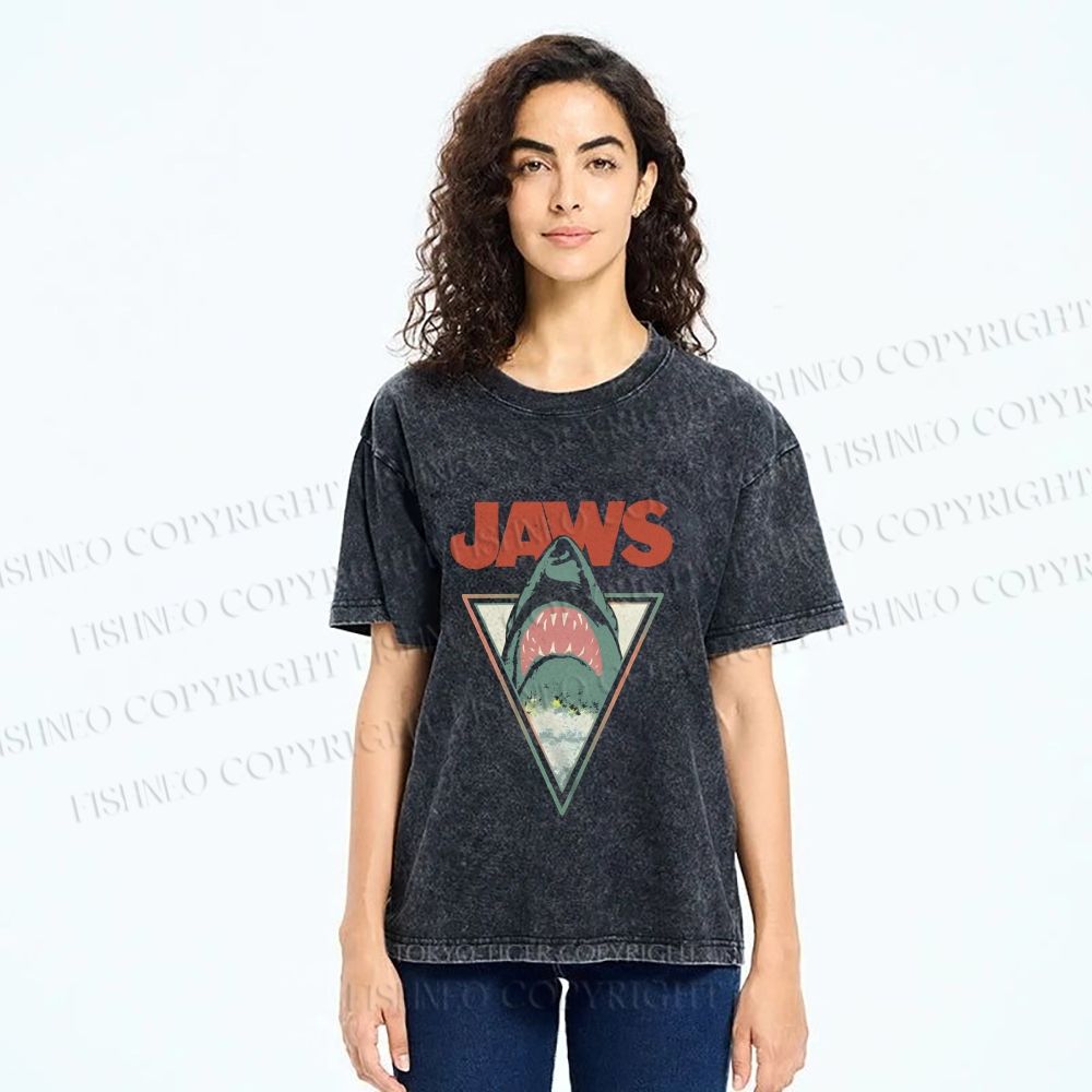 Unisex Shark Jaws Printed Washed Tee