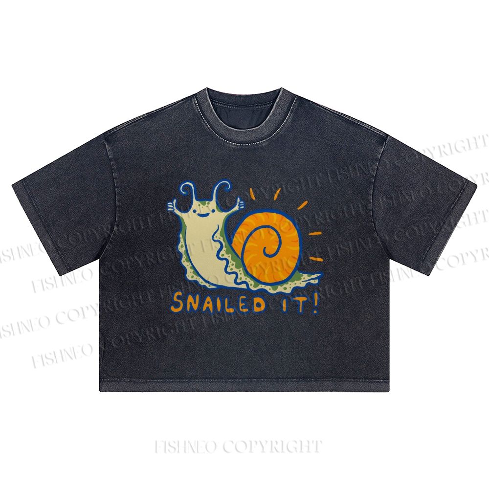 Snailed It Printed Washed Cropped T-Shirt