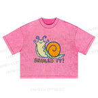 Snailed It Printed Washed Cropped T-Shirt