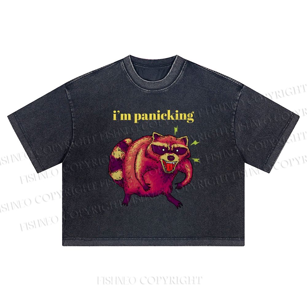I'm Panicking Printed Washed Cropped T-Shirt