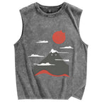 Mount Fujicat Vintage Distressed Washed Tank Top