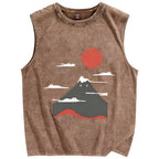 Mount Fujicat Vintage Distressed Washed Tank Top