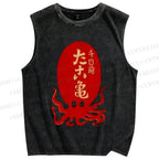 Unisex Octopus Printed Washed Tank Top