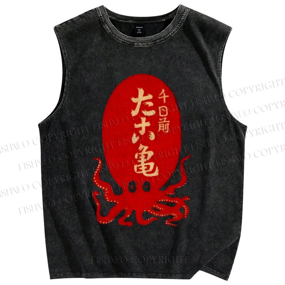 Unisex Octopus Printed Washed Tank Top