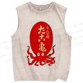 Unisex Octopus Printed Washed Tank Top