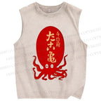 Unisex Octopus Printed Washed Tank Top