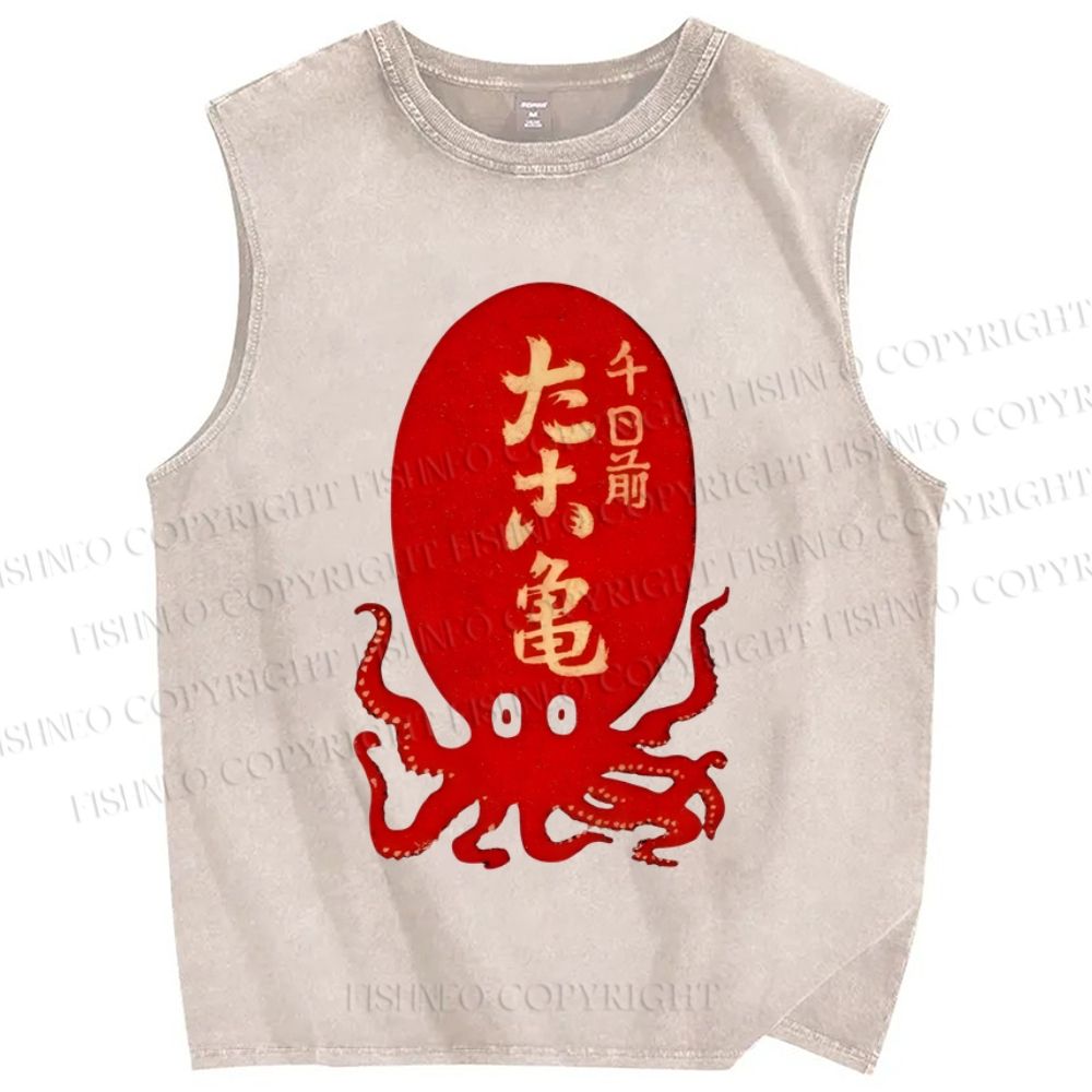 Unisex Octopus Printed Washed Tank Top
