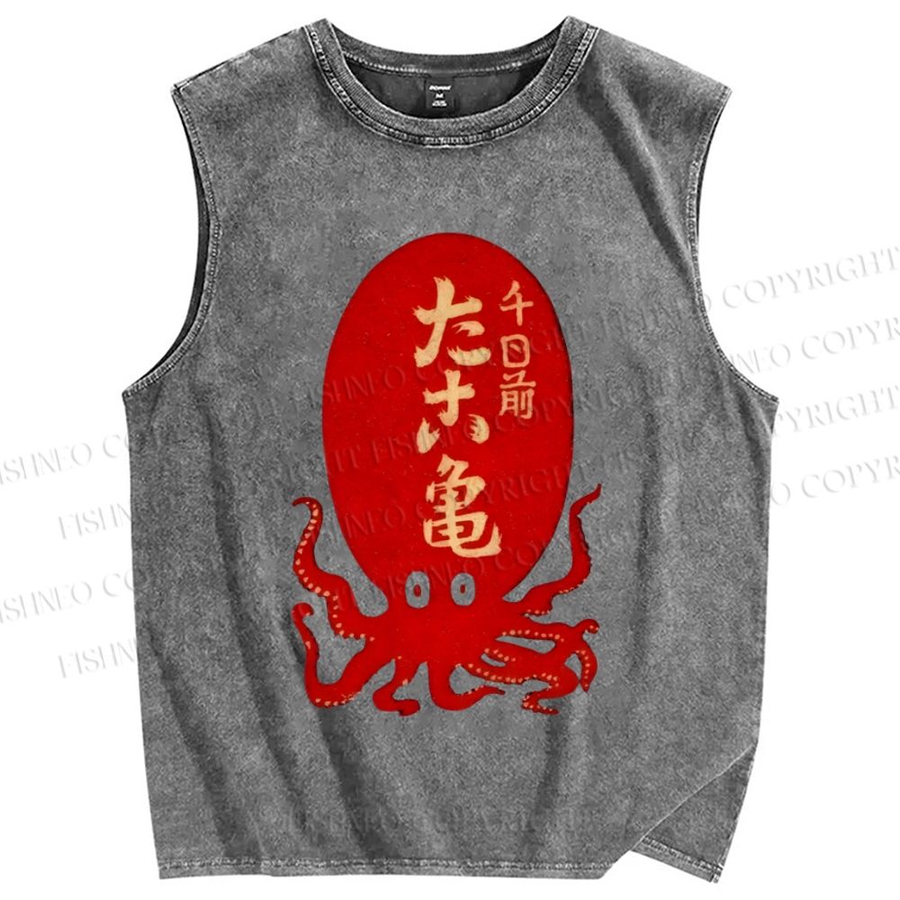 Unisex Octopus Printed Washed Tank Top