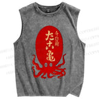 Unisex Octopus Printed Washed Tank Top