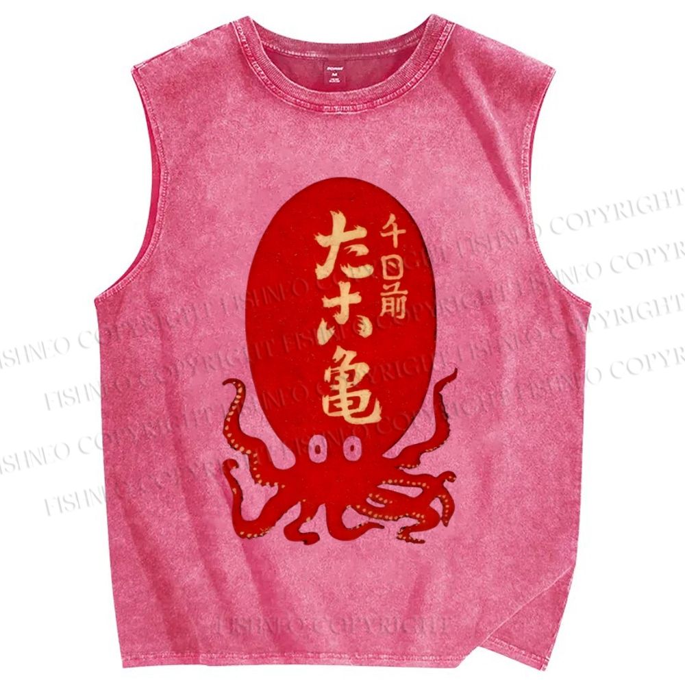 Unisex Octopus Printed Washed Tank Top