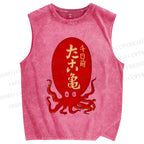 Unisex Octopus Printed Washed Tank Top