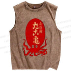Unisex Octopus Printed Washed Tank Top