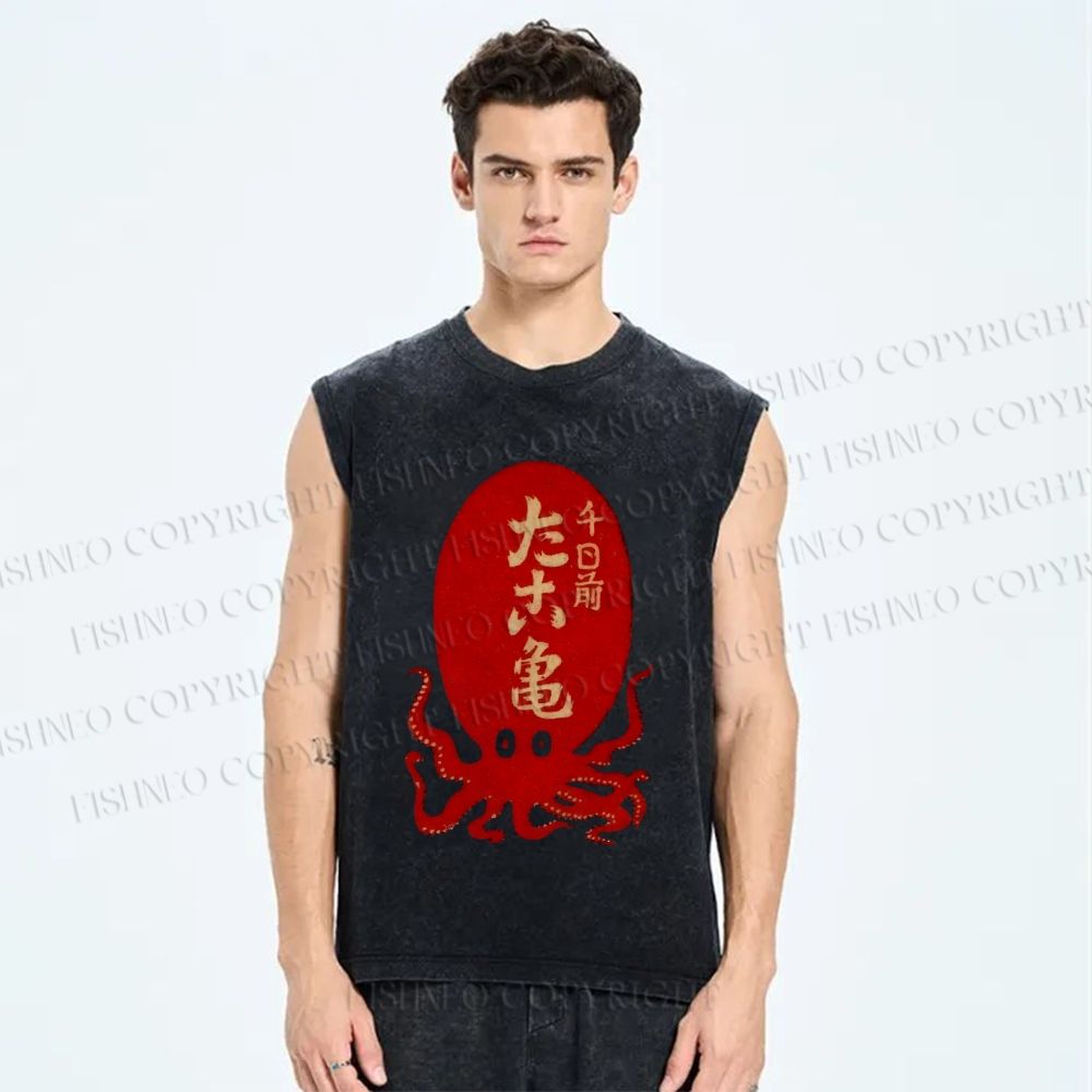 Unisex Octopus Printed Washed Tank Top