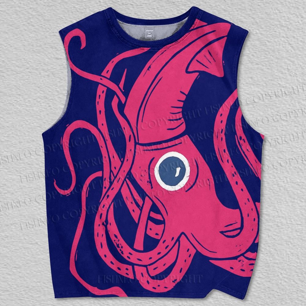 Unisex Vintage Pink Octopus Printed Tank Top