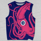 Unisex Vintage Pink Octopus Printed Tank Top