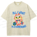Unisex Cartoon Cat Want Everything Printed Washed Tee