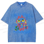 Unisex Cartoon Cat Want Everything Printed Washed Tee