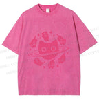 Unisex Cat Planet Printed Washed Tee