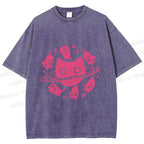 Unisex Cat Planet Printed Washed Tee