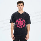 Unisex Cat Planet Printed Washed Tee