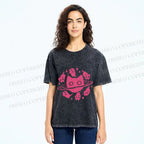 Unisex Cat Planet Printed Washed Tee