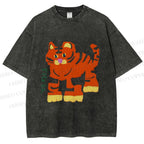 Unisex Cartoon Tiger Printed Washed Tee