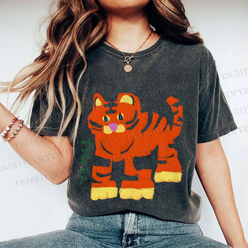 Unisex Cartoon Tiger Printed Washed Tee