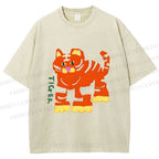 Unisex Cartoon Tiger Printed Washed Tee