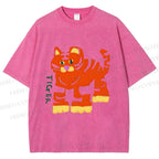 Unisex Cartoon Tiger Printed Washed Tee