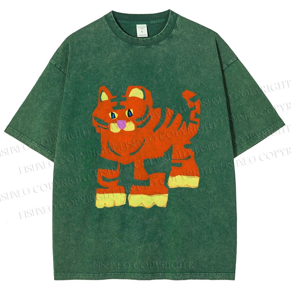 Unisex Cartoon Tiger Printed Washed Tee