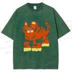 Unisex Cartoon Tiger Printed Washed Tee