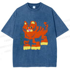 Unisex Cartoon Tiger Printed Washed Tee
