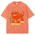 Unisex Cartoon Tiger Printed Washed Tee