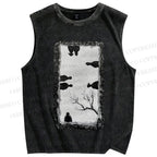 Unisex Sketch Printed Washed Tank Top